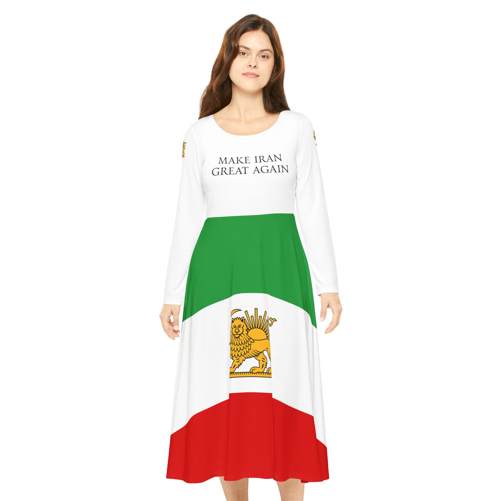 Iranian Flag Dance Dress — "Make Iran Great Again" Long Sleeve Skater Dress