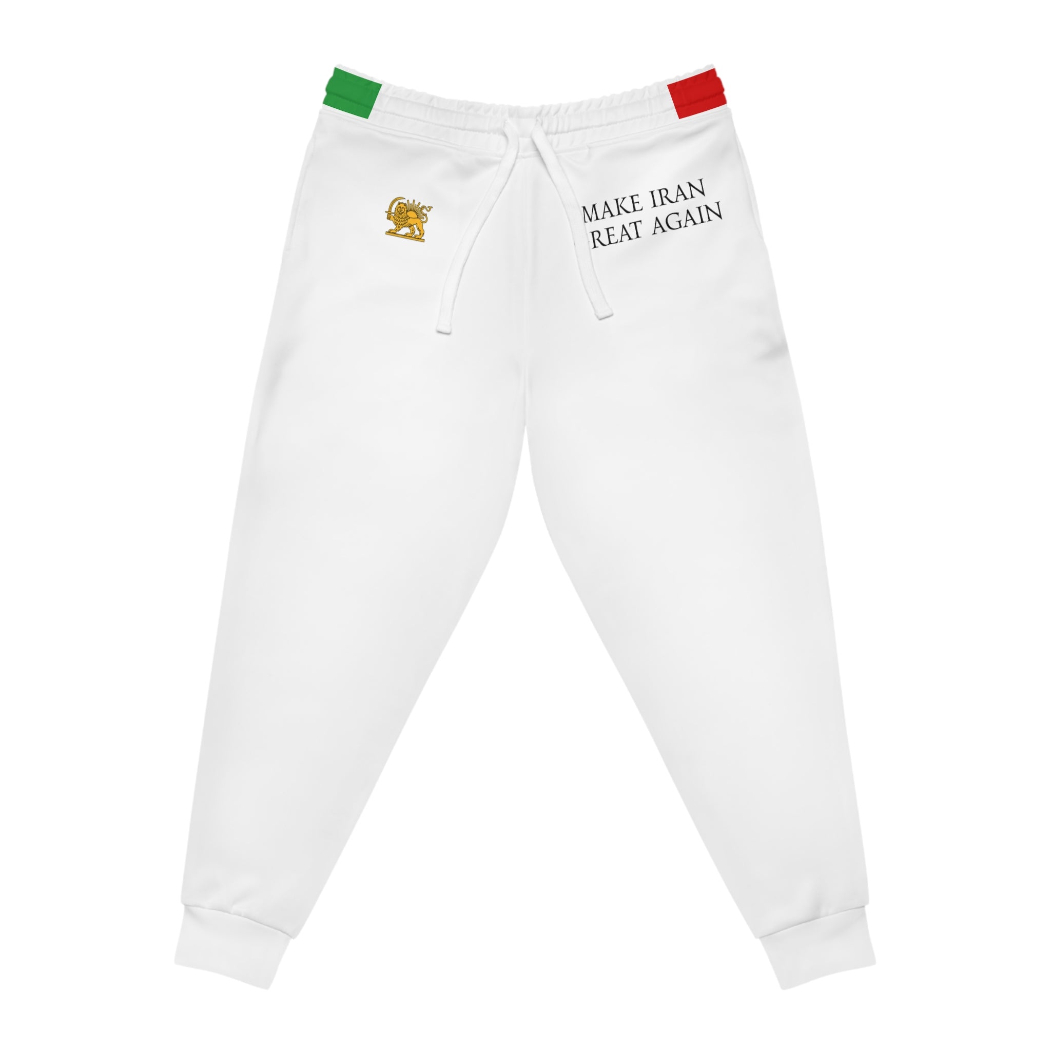 Make Iran Great Again Athletic Joggers — White Flag & Slogan Sweatpants