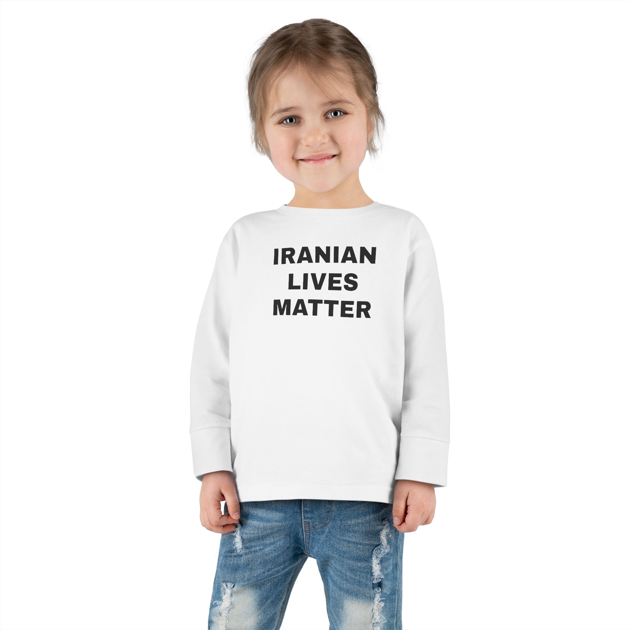 Toddler Long Sleeve Tee — "Iranian Lives Matter" Kids' Long Sleeve Shirt with Historical Persian Flag (Protest & Heritage)