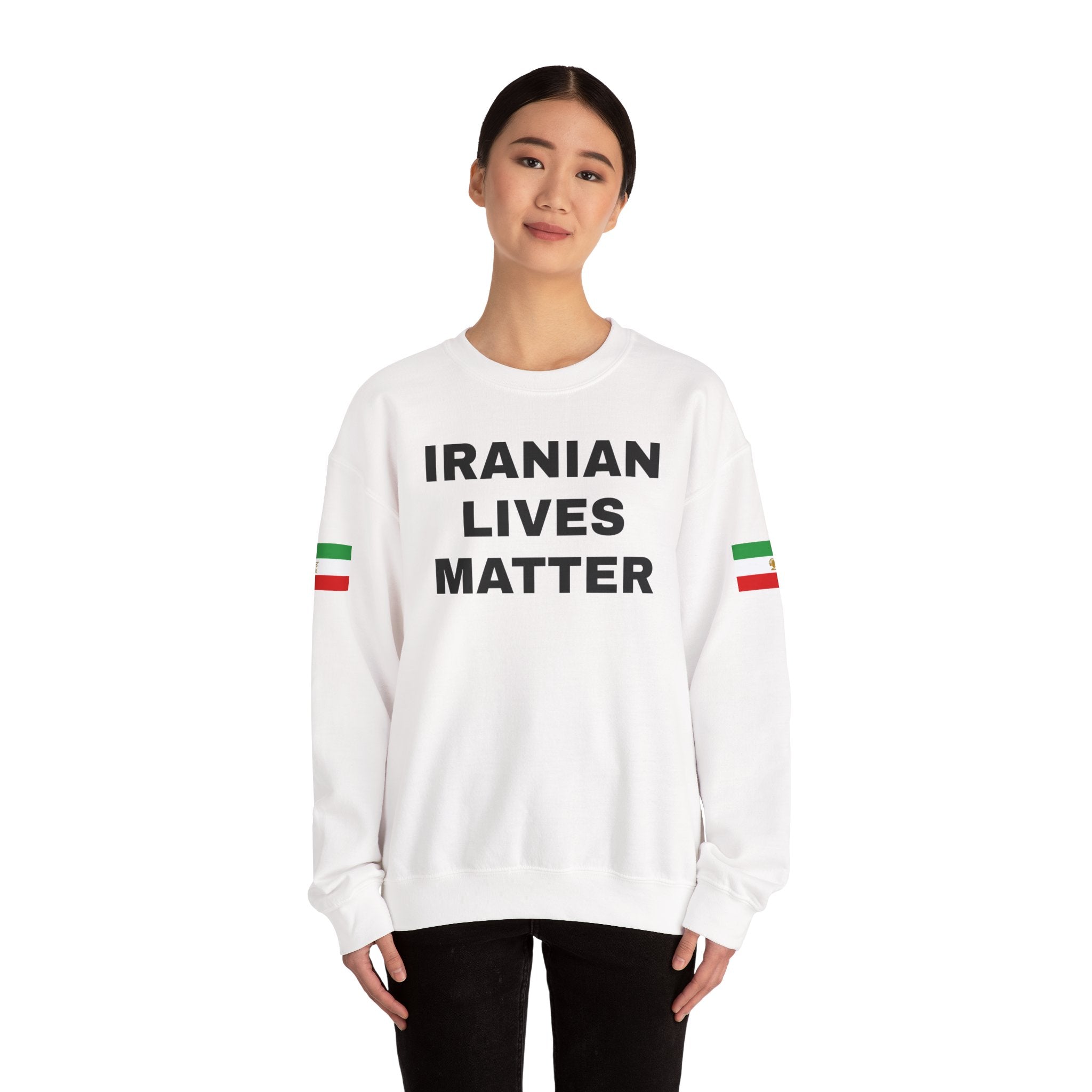 Crewneck Sweatshirt — "Iranian Lives Matter" with "Make Iran Great Again" Back & Flag Sleeves