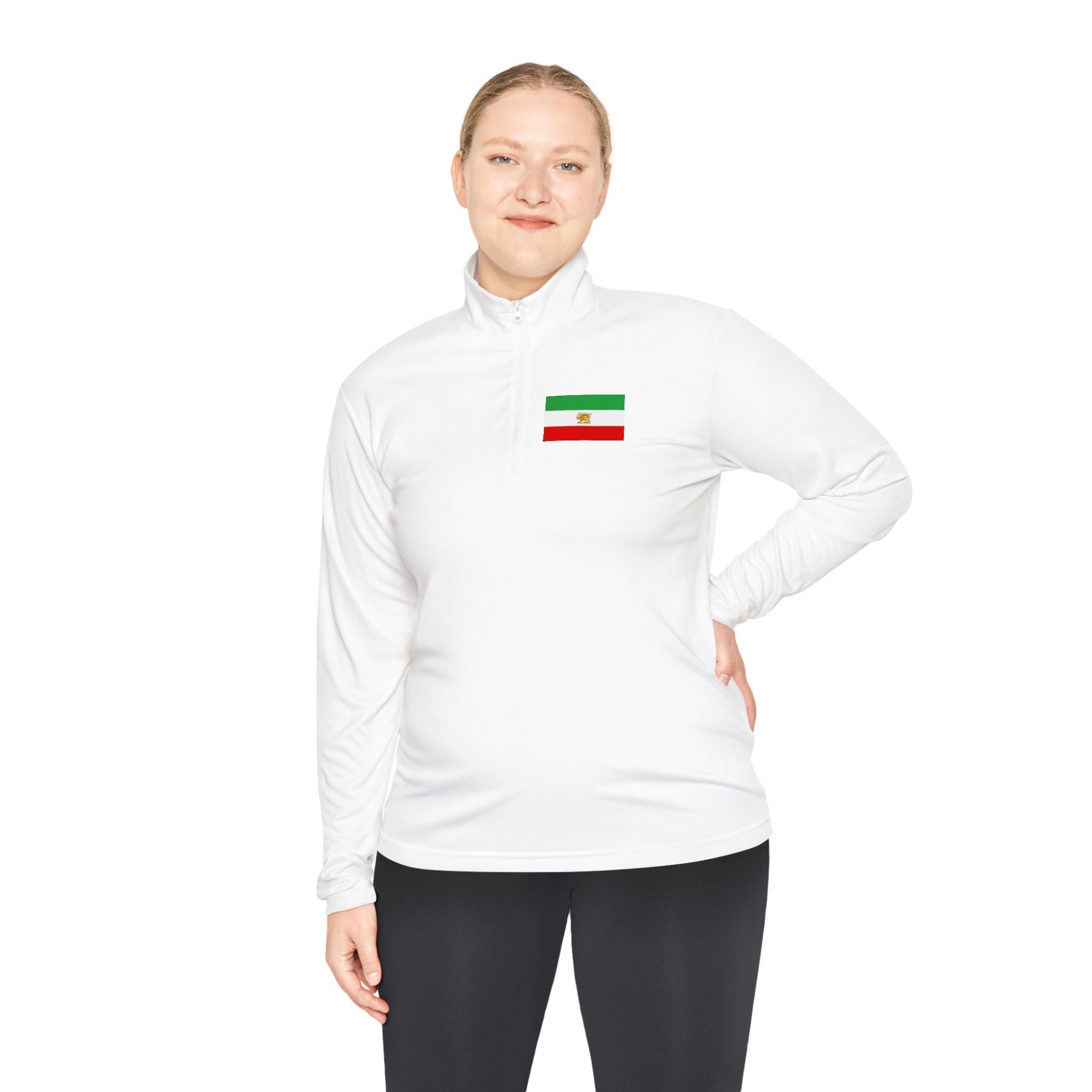 Iranian Lives Matter Quarter-Zip Pullover — Small Iranian Flag Chest Patch