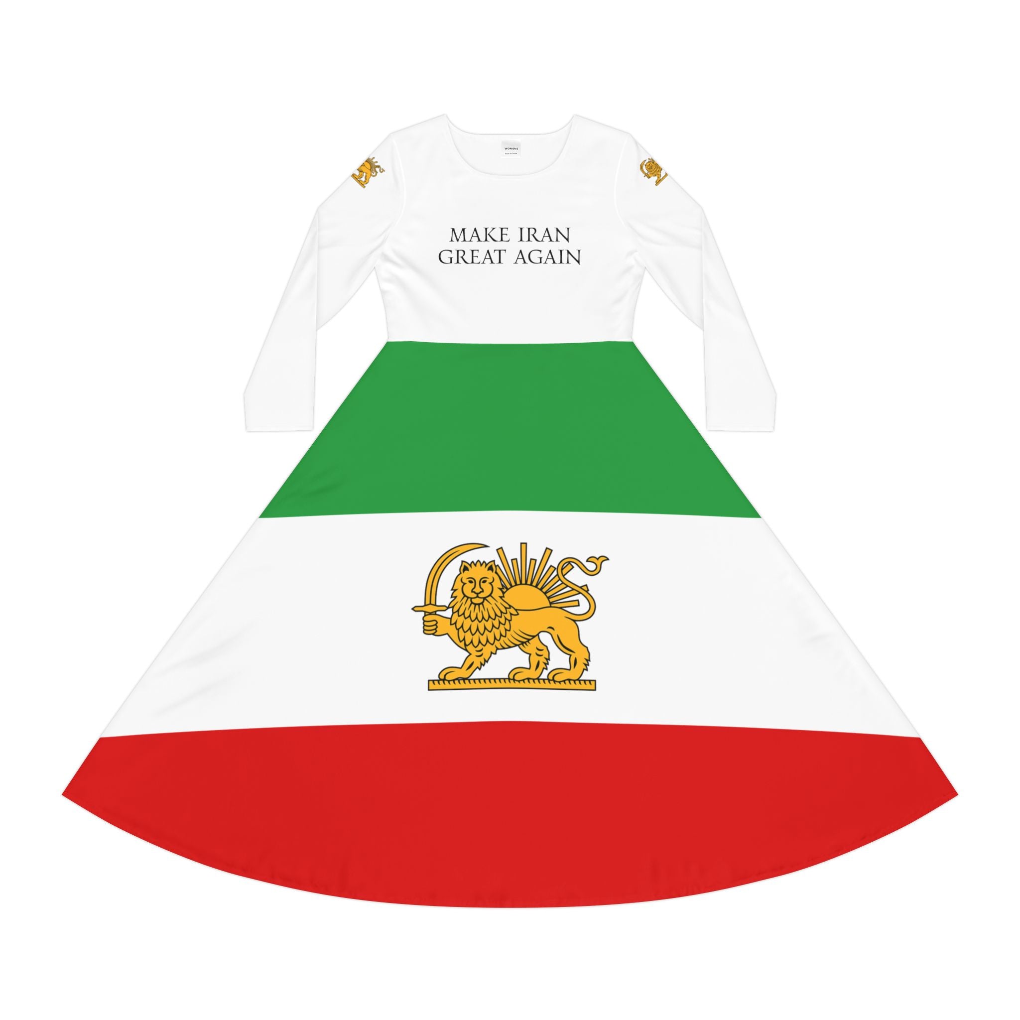Iranian Flag Dance Dress — "Make Iran Great Again" Long Sleeve Skater Dress