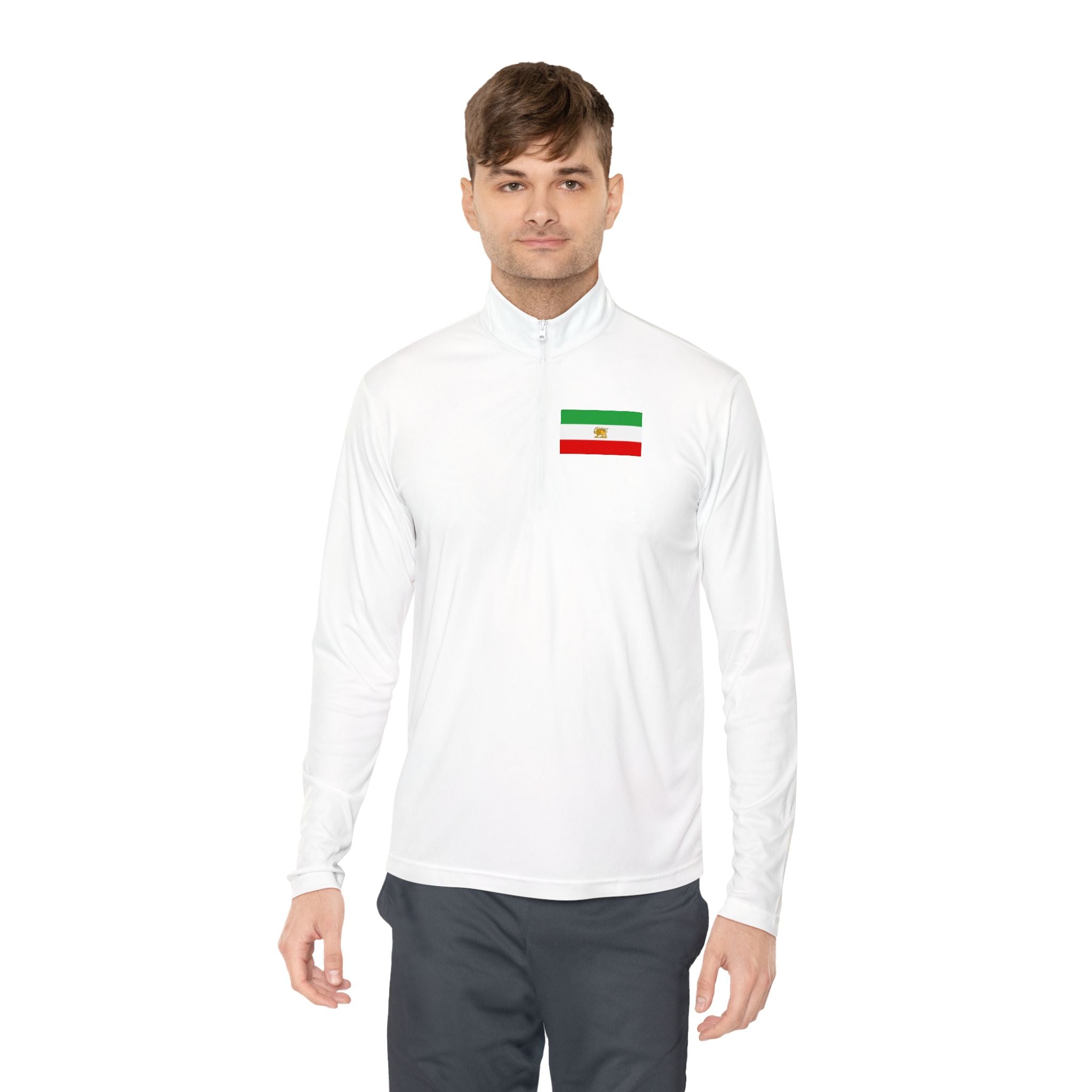 Iranian Lives Matter Quarter-Zip Pullover — Small Iranian Flag Chest Patch